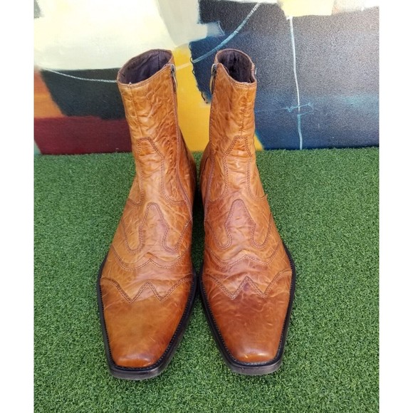 Aldo Men's Tan Leather Ankle Boots Side Zipper Square Toe - Size 12 - Picture 1 of 11